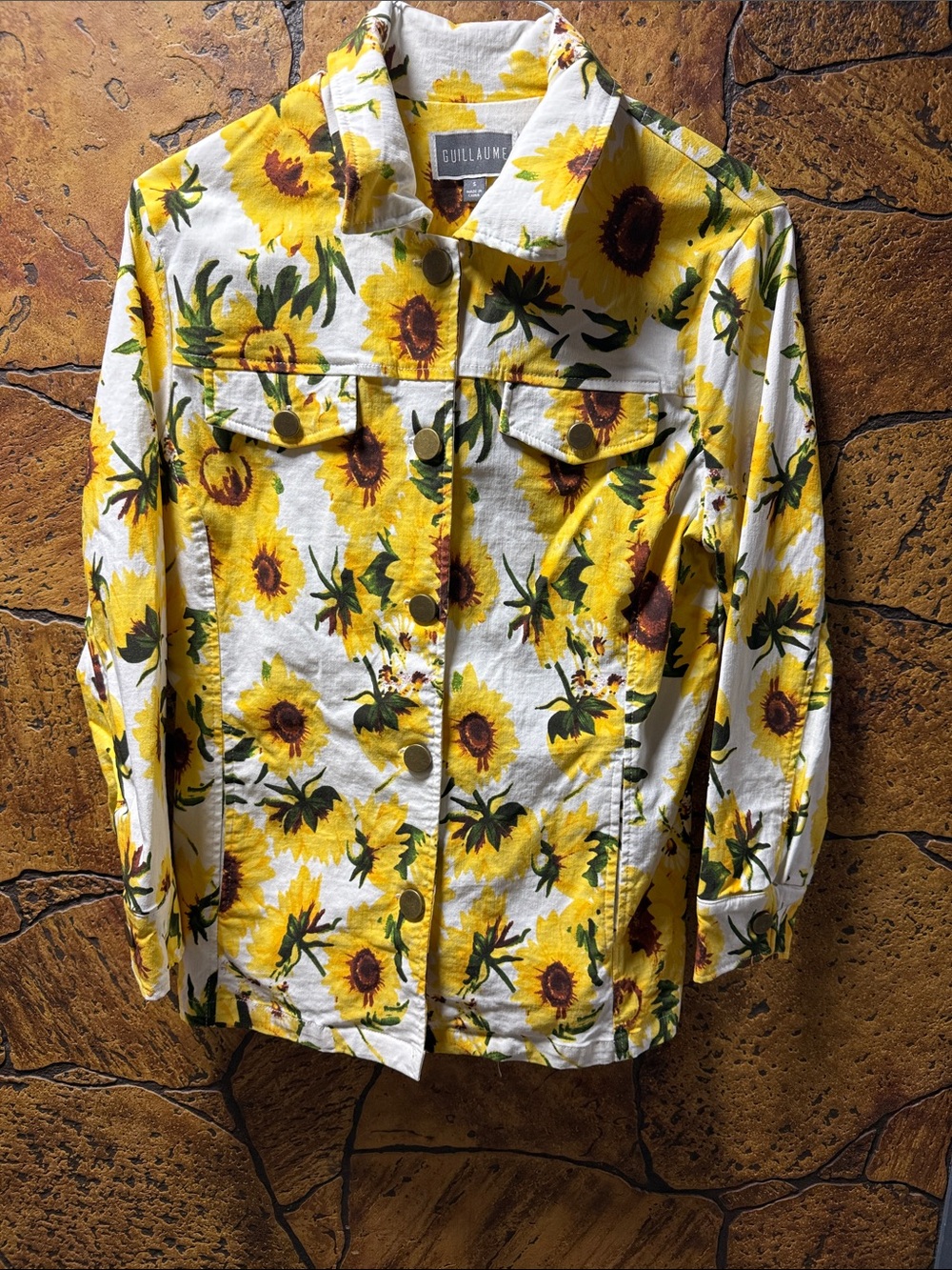 Guillaume Women's Sunflower Print Jean Jacket - Yellow/White.     # 1